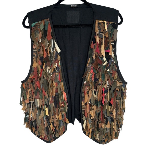 Vintage Jackets & Blazers - Vintage Shaggy Suede Vest Women Large Western Brown Boho Rustic Rodeo Country